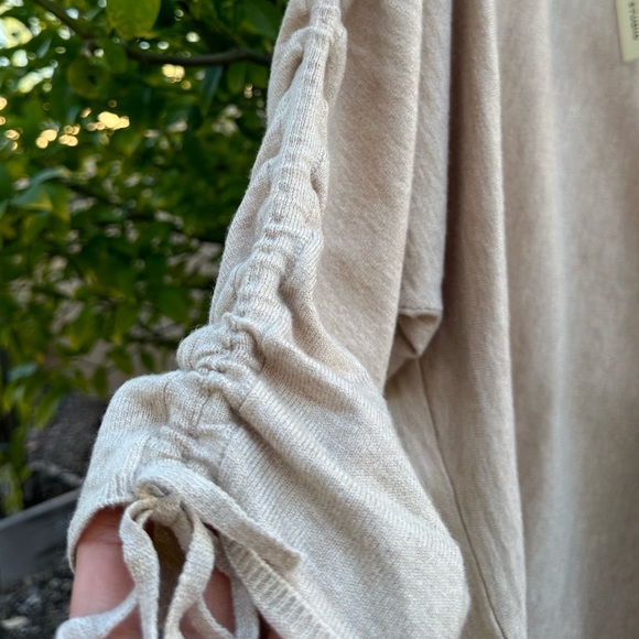 MAX STUDIO Dolman Long Sleeve Knit With Ruched Tie Sleeves in Oat Brown-S - Picture 10 of 10